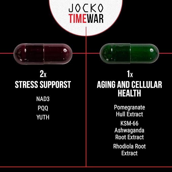 Jocko Fuel TIME WAR - Multivitamin for Men & Women. NAD Supplement for Healthy Aging, Heart, Bone, & Eye Health. Essential Vitamins and Minerals, Supports Stress Relief + Energy Levels - 30 Day Supply