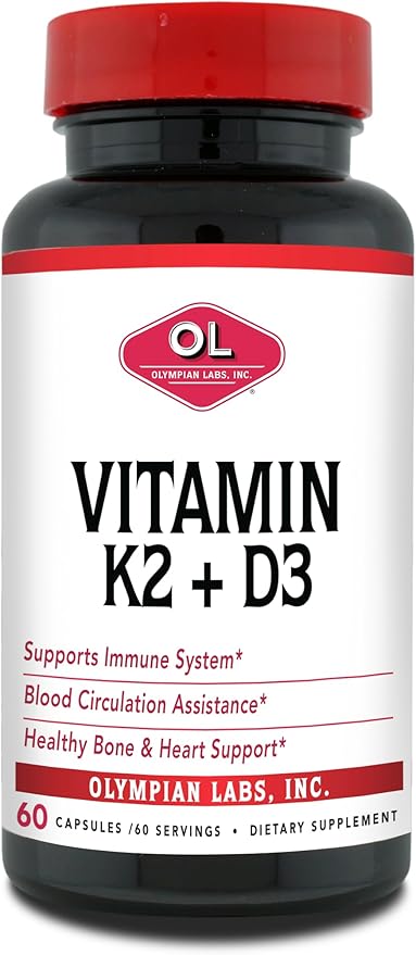 Olympian Labs Vitamin K2 + D3, 60 Servings, Supports Immune System, Bone and Heart Support, 60 Vegan Capsules