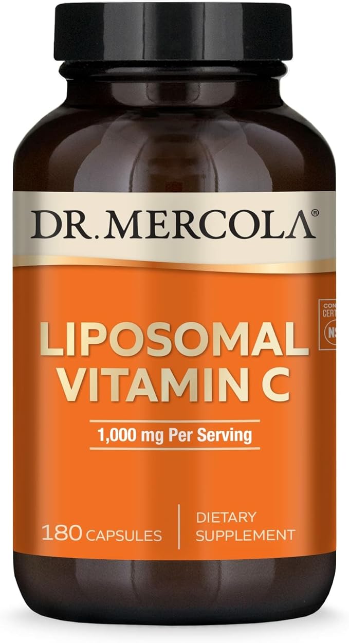 Dr. Mercola Liposomal Vitamin C - Brain, Heart, Eye & Immune Support - Provides 1,000 mg of Bioavailable Vitamin C - Non-GMO, Gluten-Free & Soy-Free - 180 Capsules (90 Servings)