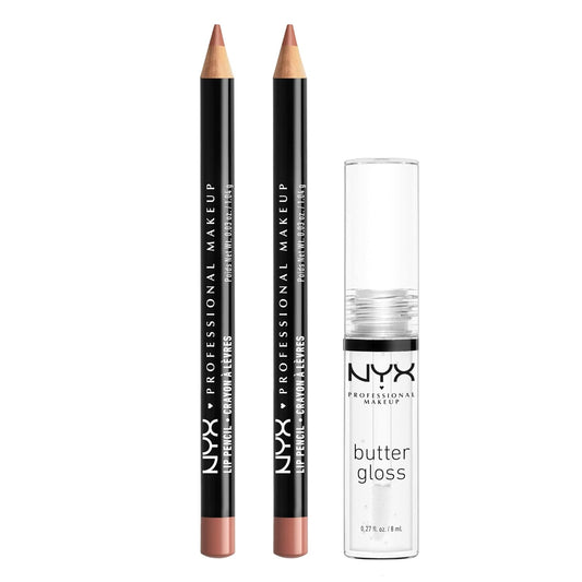 NYX Slim Lip Pencil & Butter Gloss Bundle | Peakaboo Neutral, Sugar Glass