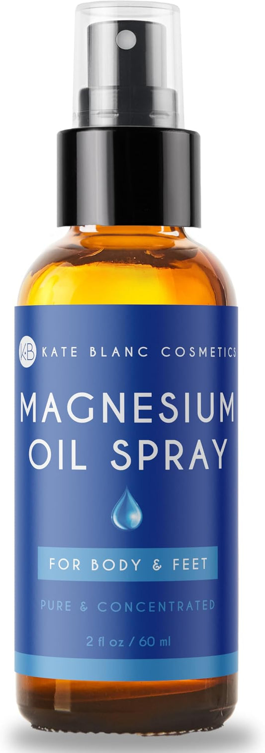 Kate Blanc Cosmetics Pure Magnesium Oil Spray for Body & Feet. Topical Magnesium Foot Spray, Concentrated Liquid (2oz, Natural)