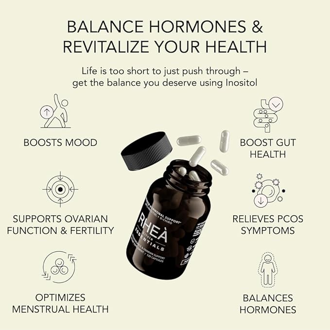 Rhea Silvia Essentials Inositol Supplement | Inositol & D-Chiro Inositol Supplement for Women, Folate & Magnesium | 120 Capsules