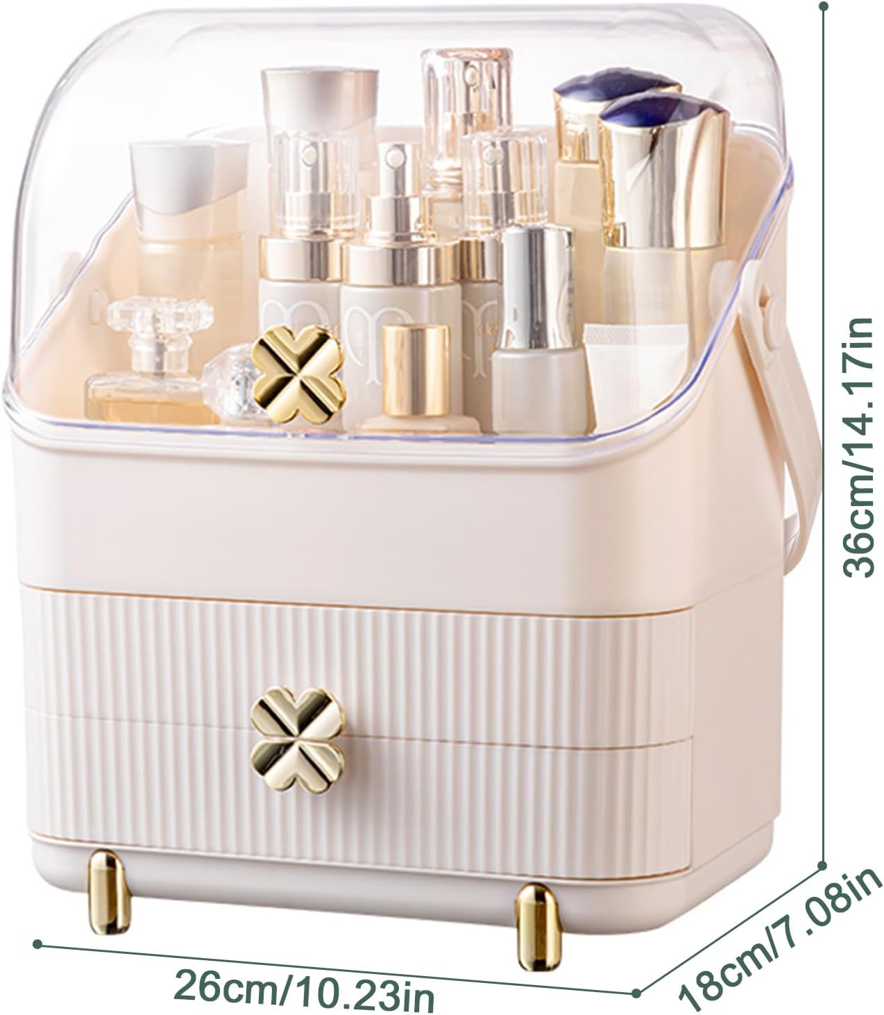 Makeup Organizer | 3-Tier Cosmetic Storage Box with Dust Cover & Drawers | Ivory