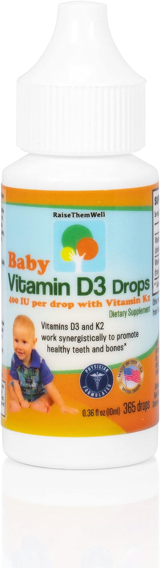 Raise Them Well- Vitamin D and K Drops for Bone and Teeth Health, 365 Servings, 0.36 fl/oz