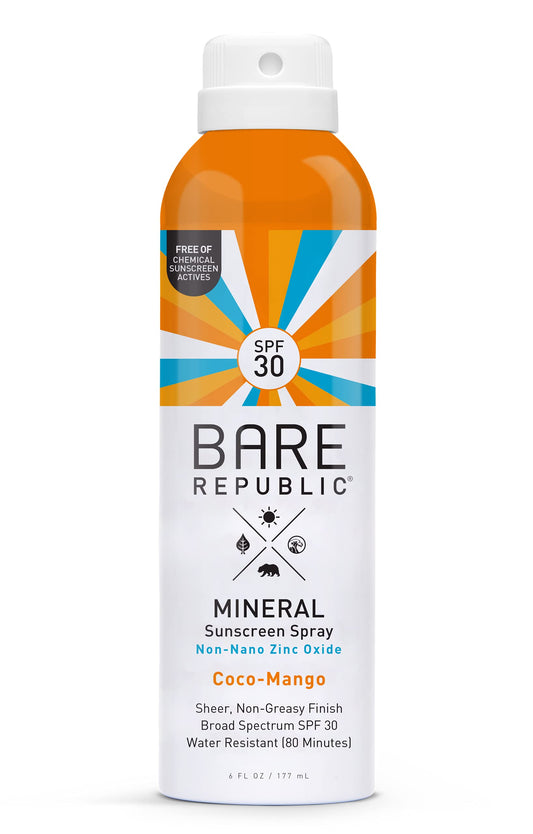 Bare Republic Mineral Sunscreen Spf 30 Sunblock Spray, Sheer And Non-Greasy Finish, Coconut Mango Scent, 6 Fl Oz