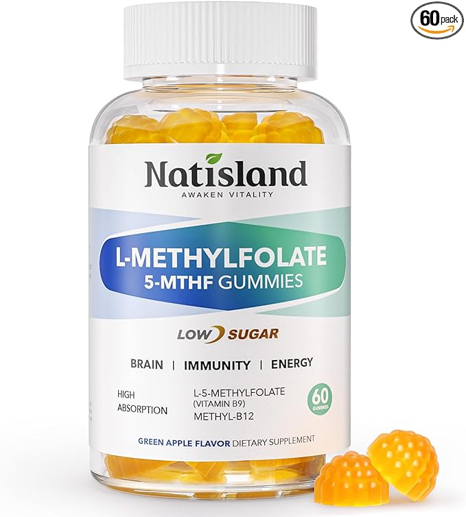 L Methylfolate Gummies, 5-MTHF 1mg Gummies for Kids & Adults - 4+, Methyl Folate and B12 supplement, Highly Absorbable MTHFR Supplement, Support Brain Health, Immunity, Kids Growth, 60 Count