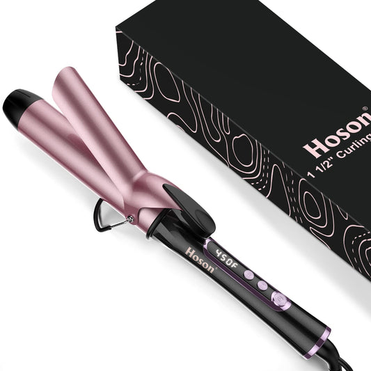 1 1/2 Inch Curling Iron, Dual Voltage Large Hair Curling Iron Heat Up To 450F, Professiona Curling Wand Ceramic Tourmaline(Rose
