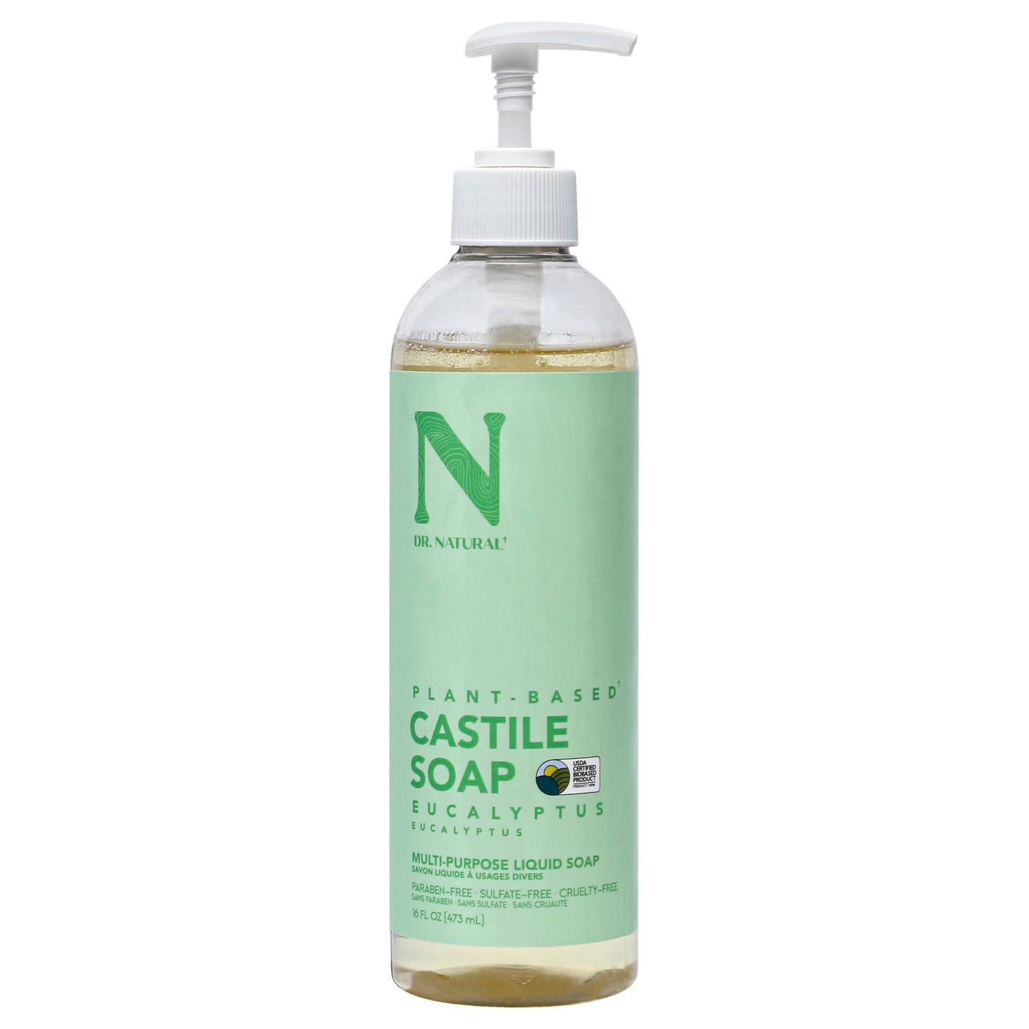 Dr. Natural Castile Liquid Soap, Eucalyptus, 16 Oz - Plant-Based - Made With Organic Shea Butter - Rich In Coconut And Olive Oil