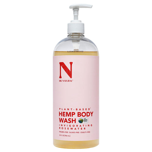 Dr. Natural Hemp Body Wash, Rose, 32 Oz - Pure Plant-Based Body Wash - Deep Cleansing And Moisturizing With Organic Shea Butter