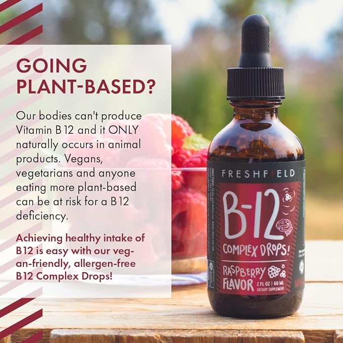 Freshfield B Complex Drops: B12, B2, B3, B5, and B6, Vegan-Friendly Liquid Formula, Enhanced Absorption | 1200 mcg Methylcobalamin | Energize, Elevate Mood, and Support Heart Health
