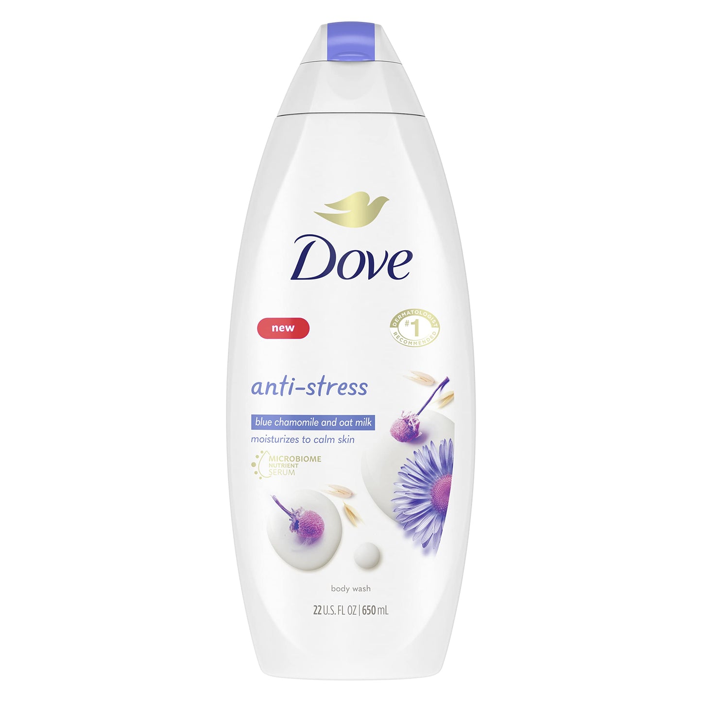 Dove Moisturizing Body Wash Sulphate Free Body Wash Moisturizes To Calm Skin Anti-Stress Body Cleanser With Blue Chamomile And O