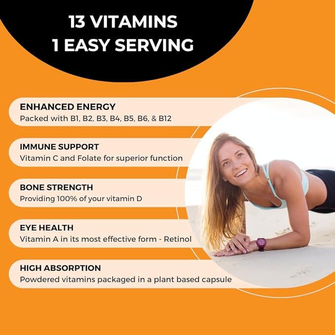 PurePath Non-Toxic Adult Multivitamin - 13 Vitamins - 100% RDA - No Harmful Megadoses - with B6 & B12 - Supplement for Optimal Energy, Focus, and Longevity - 60 Capsules - 30 Day Supply