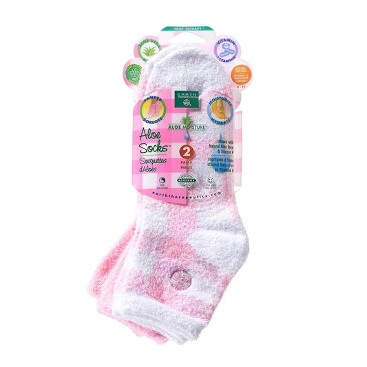 Earth Therapeutics Aloe Socks - Double Pack - Pink Plaid (2 Pairs)