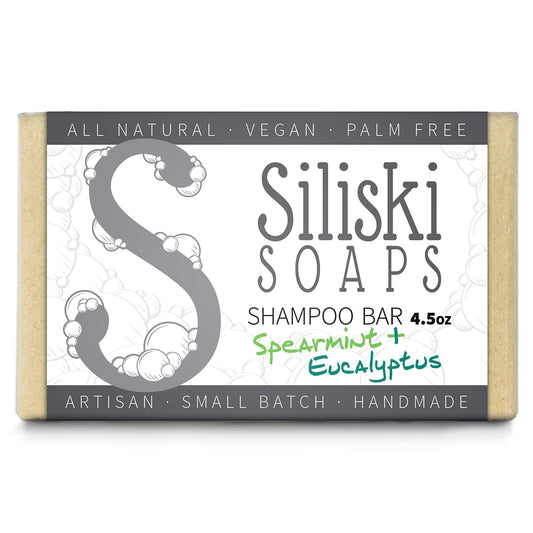 Siliski Soaps Simple Skincare Shampoo Bar, All Natural, Vegan And Palm Free - Spearmint + Eucalyptus, 4.5 Oz