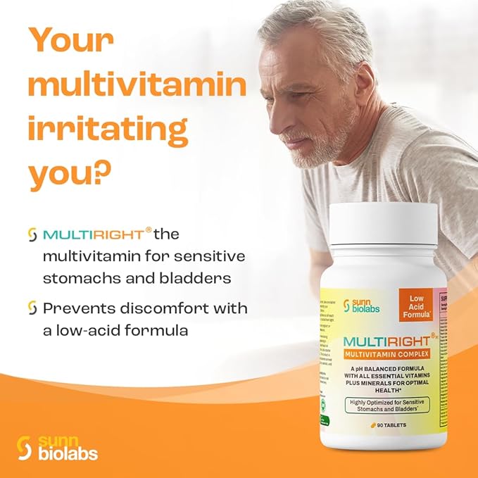 MULTIRIGHT | LOW ACID MULTIVITAMIN for Sensitive Stomachs, Bladders or IC | 14 Vitamins & 14 Minerals | Bladder-Friendly, pH Balanced | Easy on Digestion-Less Acidic | Buffered Vitamin C | 180 Tab (2)