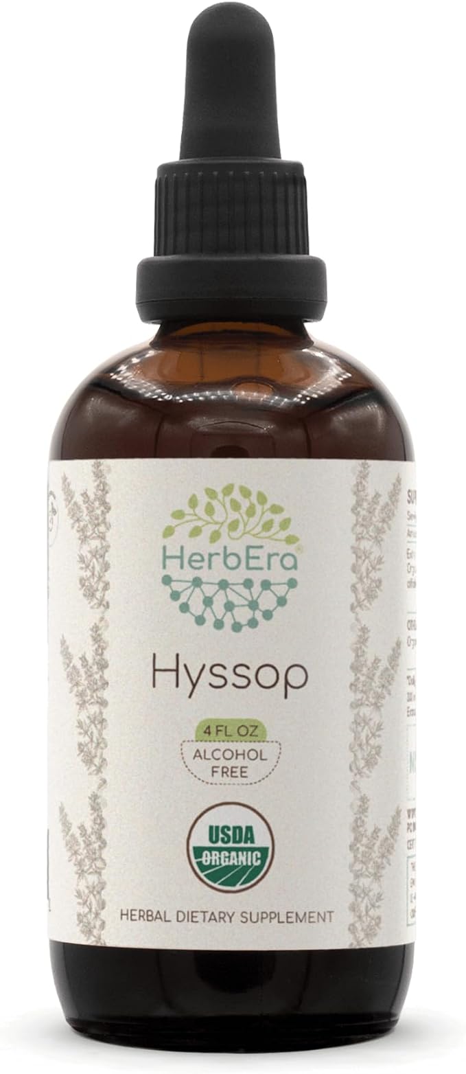 Hyssop B120 USDA Organic Tincture | Alcohol-Free Extract, High-Potency Herbal Drops | Certified Organic Hyssop (Hyssopus officinalis) Dried Root (4 oz)