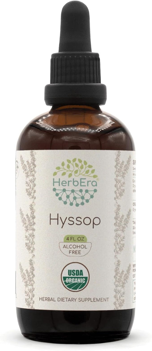 Hyssop B120 USDA Organic Tincture | Alcohol-Free Extract, High-Potency Herbal Drops | Certified Organic Hyssop (Hyssopus officinalis) Dried Root (4 oz)