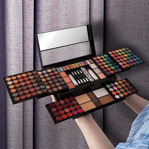 M 187 Colors Professional Makeup Palette - All-in-One Kit With Eye Shadows, Lipsticks, Mascara, Foundations, Blushes, Brow Pencils, Nail File - Makeup Gift Set for Women and Girls