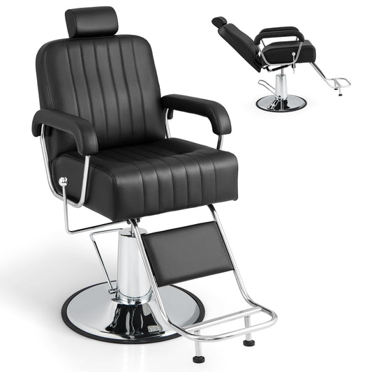 Giantex Reclining Barber Chair - Salon Chair For Hair Stylist, Recline Backrest, 360 Degrees Swivel, Height Adjustment, Heavy Du