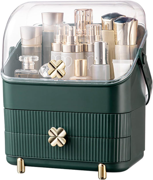 Preppy Makeup Organizer | 3-Tier Cosmetic Storage Box | Ivory White, Portable