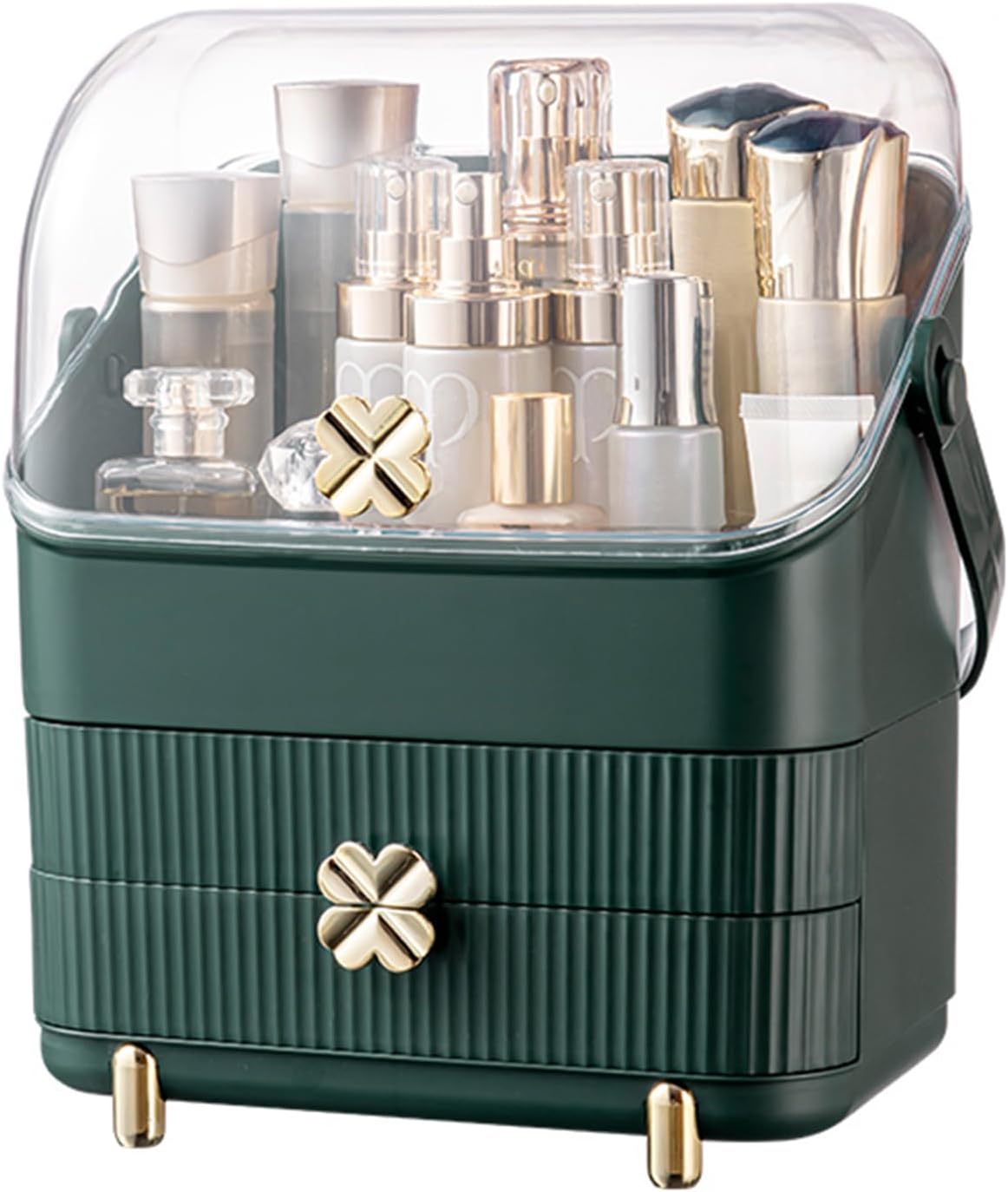 Makeup Organizer | 3-Tier Cosmetic Storage Box with Dust Cover & Drawers | Ivory