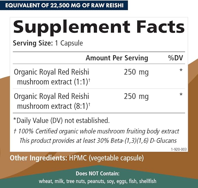 PURE ESSENCE LABS MyPure Reishi 4X Organic Mushrooms Supplement - 100% Real Mushroom Extract for Immune Support, Stress Relief, Build Energy (30 Capsules)
