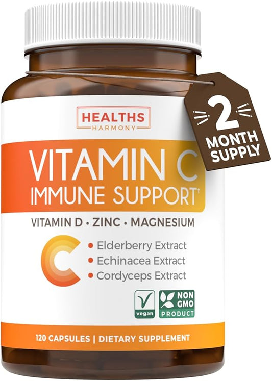 Vitamin C Immune Support Supplement - Immunity Boost Blend with Elderberry Vitamin C and Zinc for Daily & Seasonal Support - Immunity Supplement with Magnesium Zinc Vitamin D (2 Months Supply)