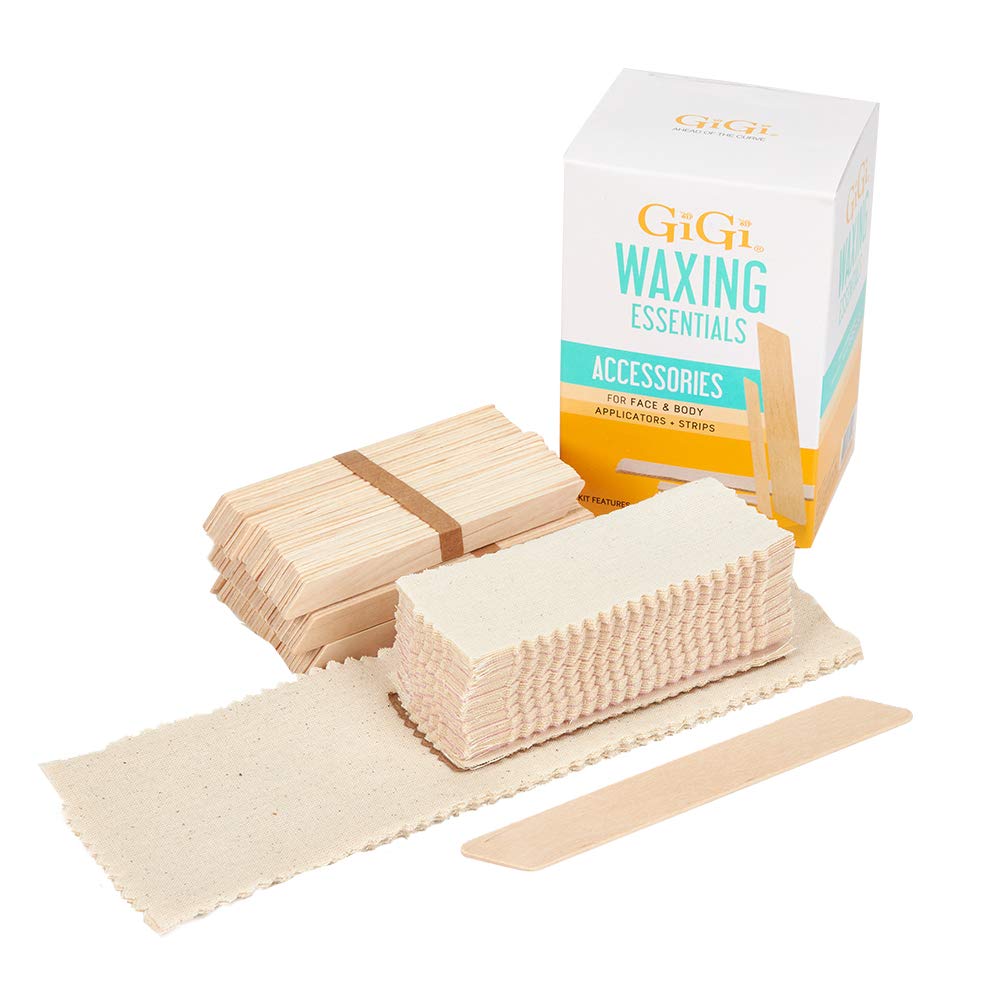 GIGI Waxing Essentials Kit | Face & Body Hair Waxing & Hair Removal | 100 Wax Applicators and 100 Natural Muslin Epilating Strip