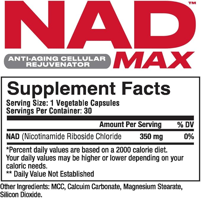 Metabolic Nutrition NAD MAX 350mg Anti-Aging Cellular Rejuvenator, Supports Cellular Energy and Mitochondrial Function, 30 Day Supply