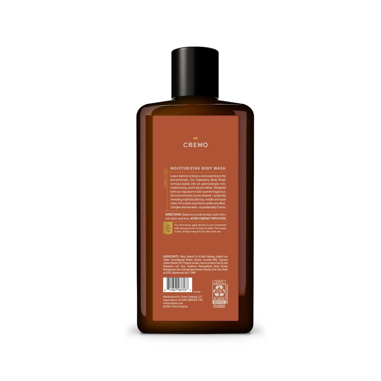 Cremo Golden Amber Body Wash | Rich Lather | For Men | 16 Fl Oz