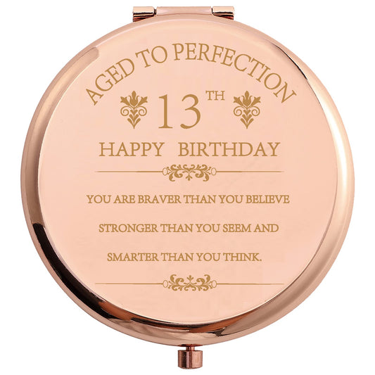 Cofoza 2010 Inspiration 13Th Birthday Gift For Girl Daughter Stainless Steel Rose Gold Compact Pocket Travel Makeup Mirror You A
