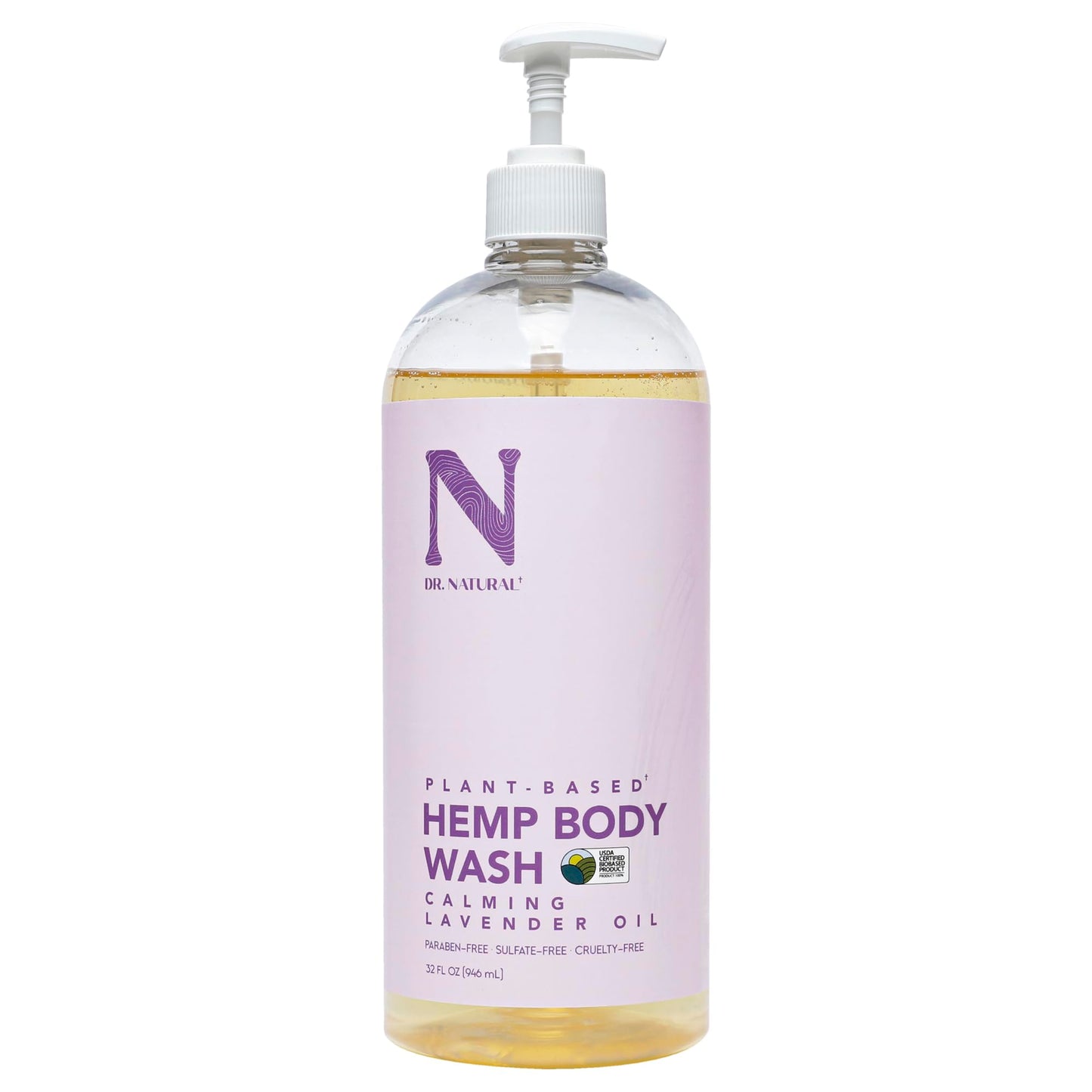 Dr. Natural Hemp Body Wash, Lavender, 32 Oz - Pure Plant-Based Body Wash - Deep Cleansing And Moisturizing With Organic Shea But