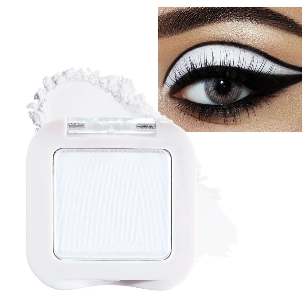 evpct White Matte Single Mini Pressed Eyeshadow Makeup Palette, Matte White Monochrome Cream Eye shadows Palette Brightener Makeup for Older Women, Natural Pigmented Waterproof Sombra Para Ojos 08