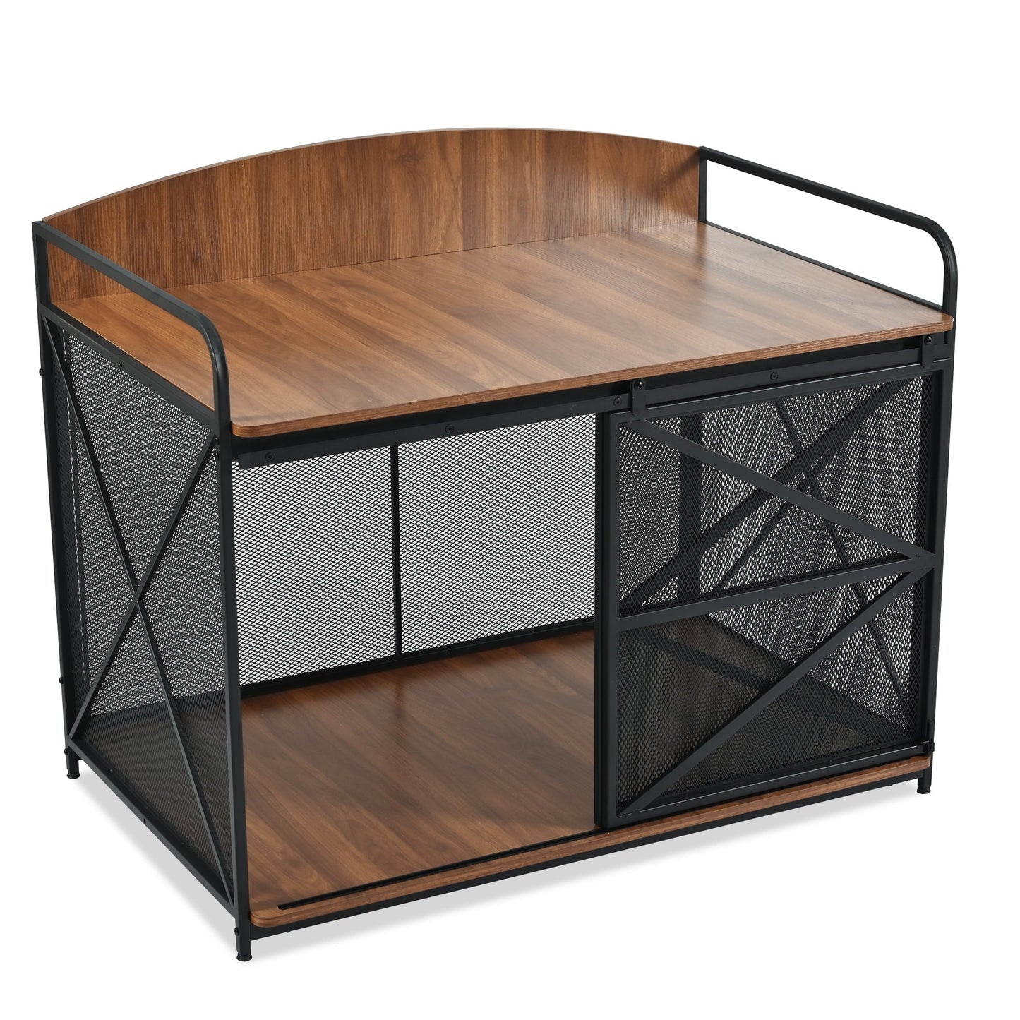 Noaman 42.8" Heavy Duty Farmhouse Dog Crate Furniture, Wooden Indoor Kennel & End Table for Large Dogs, Brown, Supports Up to 110lbs