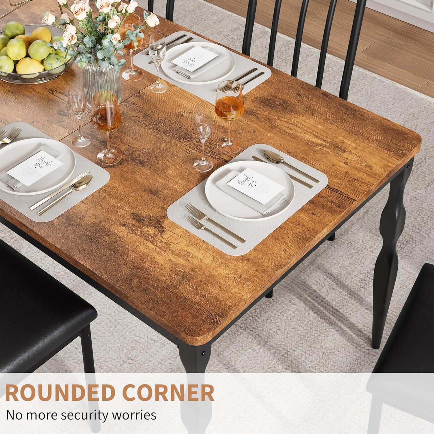Garvee Dining Room Table 6, 70.9'' Mid Century Kitchen Table Furniture with Metal Frame Heavy Duty Legs, Waterproof Industrial Rectangle Dining Table, Dinette and Dinner Desk For Party (Retro)