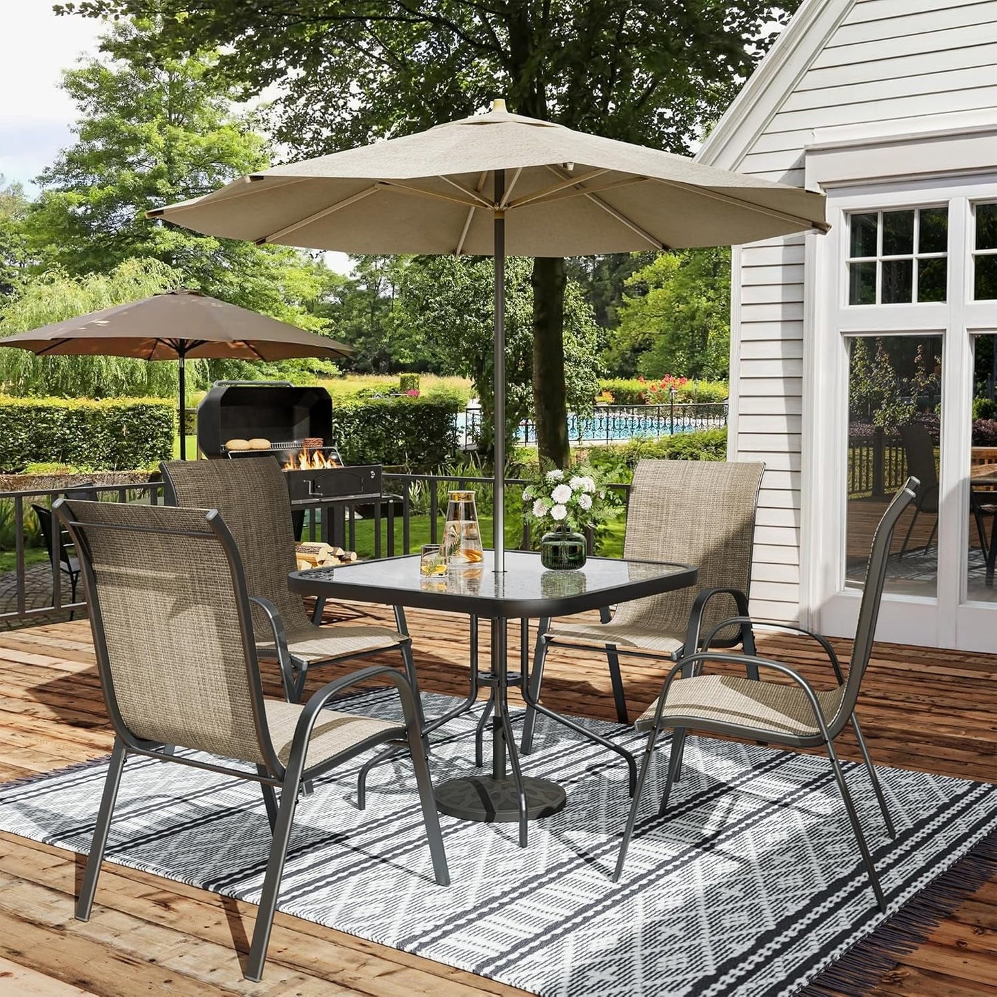 TQKVIPI Outdoor Patio Chairs Set of 4 Stackable Dining Chairs All-Weather Textilene Furniture Set for Pool Deck, Backyard, Garden