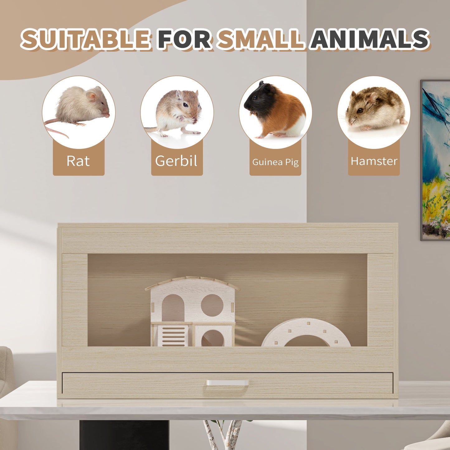 Hamster Cage,Rat Cage Wood with Independent Storage Cabinet,House for Chinchilla with Guinea Pig Hutch and Bridge,Easy View Acrylic Panels,Living Habitat X-Large(31.50" L X 15.75" W X 32.28" H)