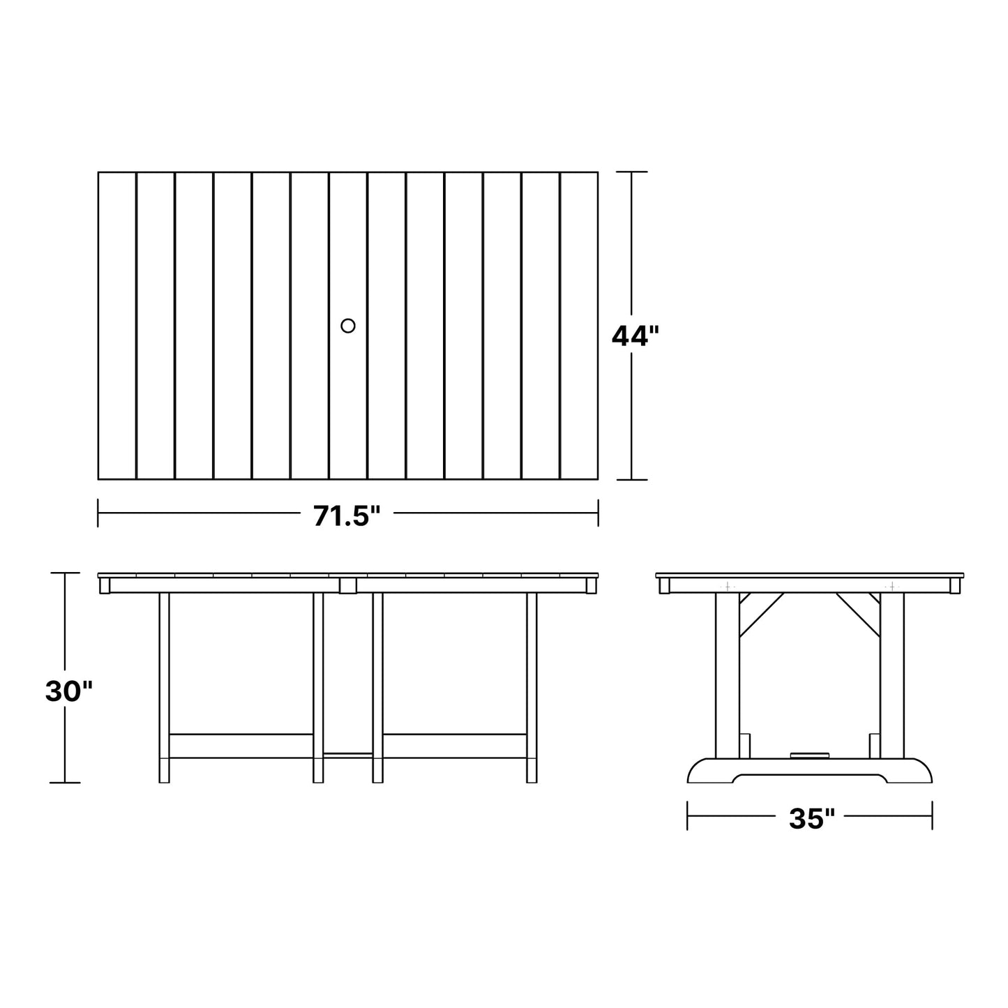 Wildridge Heritage 44"x72" Dining Table, Cherrywood - Outdoor Weather Resistant Recycled Plastic Furniture for Patio