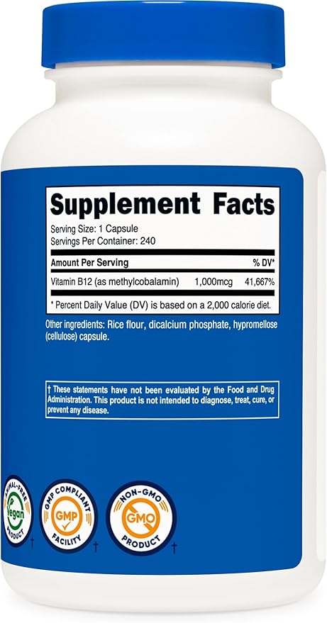 Nutricost Vitamin B12 (Methylcobalamin) 1000mcg, 240 Capsules - Vegetarian, Non-GMO & Gluten Free B12 Supplement