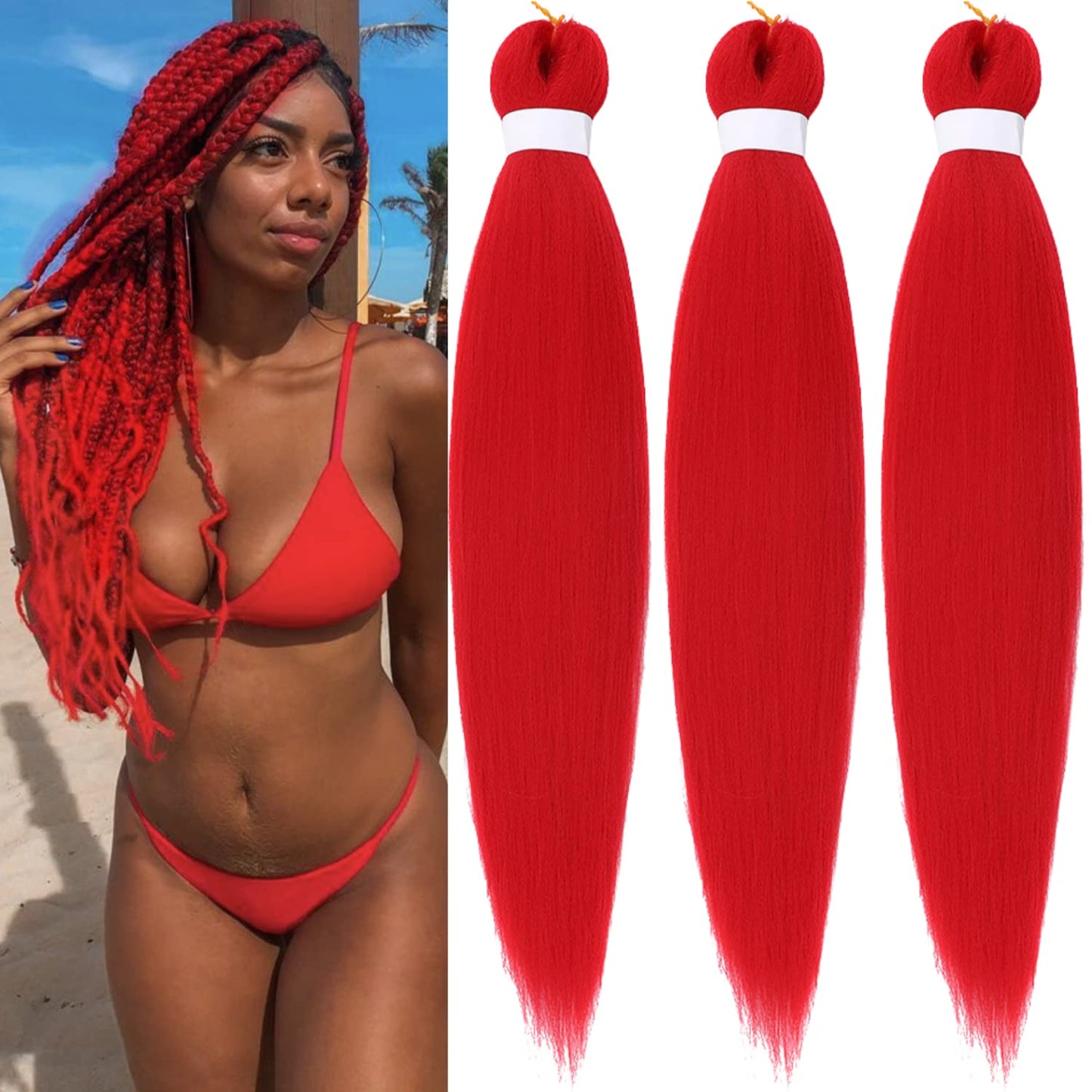 Gozill Red Braiding Hair Pre Stretched Kanekalon Prestretched Human Braiding Hair Extensions Ez Braid Knotless 26 Inch