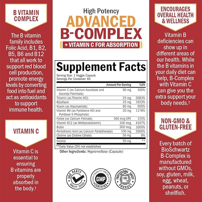 BioSchwartz Daily Fruits and Veggies Supplement for Women and Men (2 Month Supply) Plus Vitamin B Complex with Vitamin C (2 Month Supply)