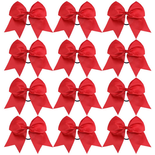 Deeka 12Pcs 8'' Large Cheer Hair Bows Ponytail Holder Handmade For Teen Girls Softball Cheerleader Sports-Red