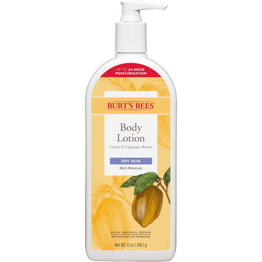 Burts Bees Butter Body Lotion For Dry Skin With Cocoa & Cupuau, 12 Oz (Package May Vary)