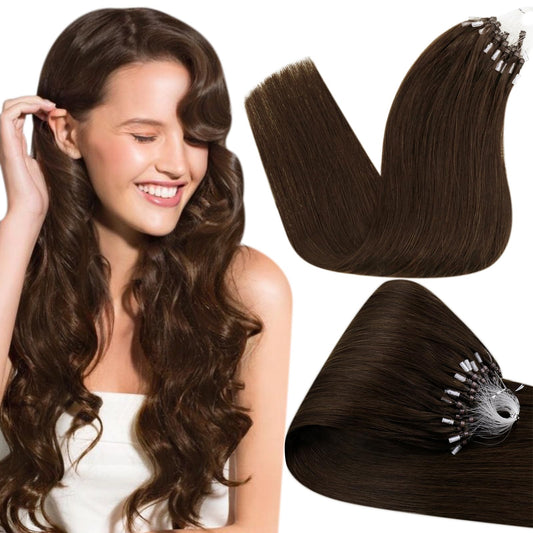 Hetto Micro Beads Hair Extensions Human Hair #4 Dark Brown Micro Link Extensions Remy Hair 22 Inch Pre Bonded Micro Loop Extensi