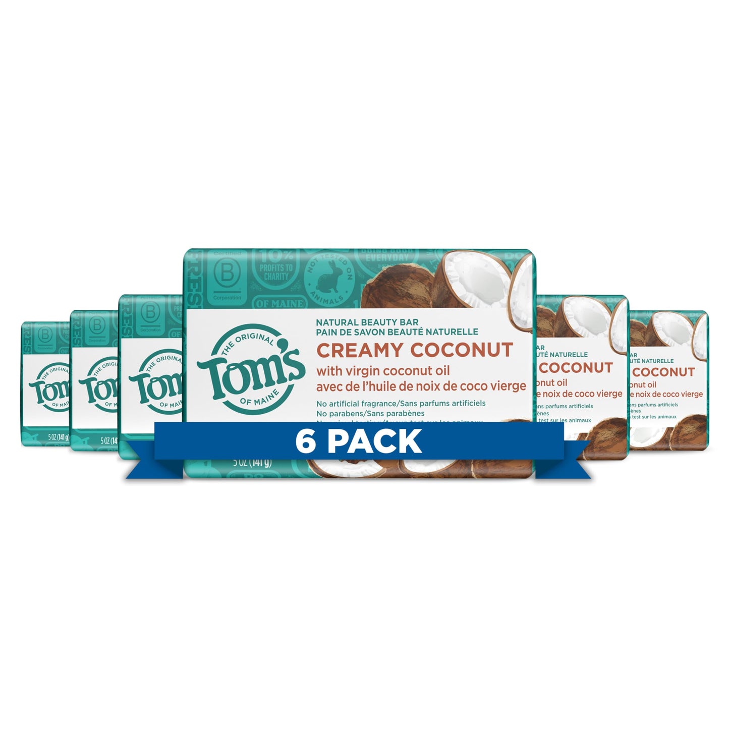Tom'S Of Maine Natural Beauty Bar Soap, Creamy Coconut With Virgin Coconut Oil, 5 Oz. 6-Pack (Packaging May Vary)