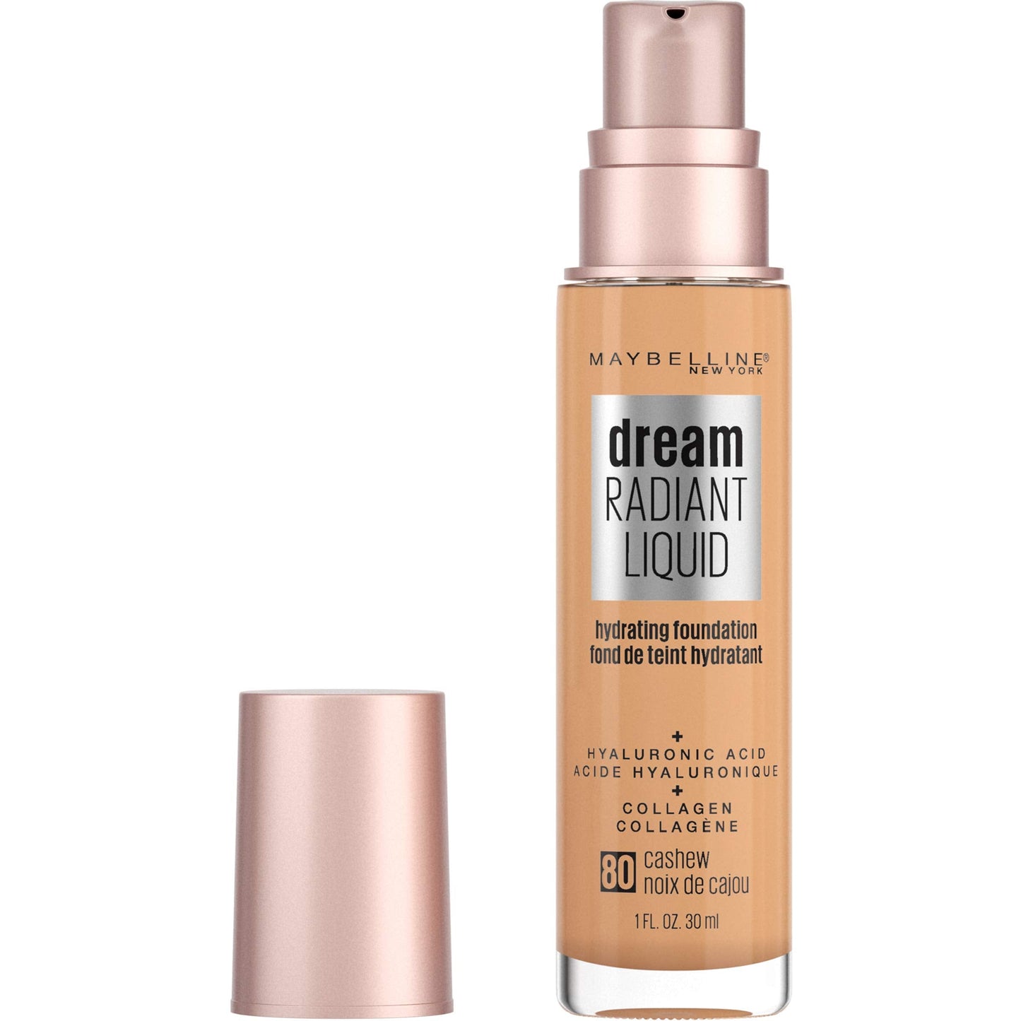 Maybelline Dream Radiant Liquid Medium Coverage Hydrating Makeup, Lightweight Liquid Foundation, Cashew, 1 Fl; Oz