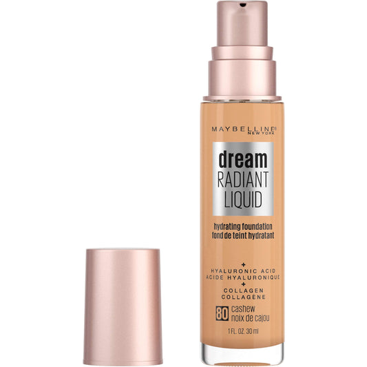 Maybelline Dream Radiant Liquid Medium Coverage Hydrating Makeup, Lightweight Liquid Foundation, Cashew, 1 Fl; Oz