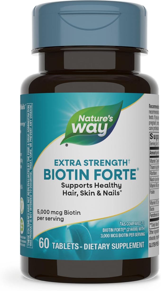 Nature's Way Biotin Forte, Supports Healthy Hair and Skin*, Energy and Nerve Function*, 60 Tablets