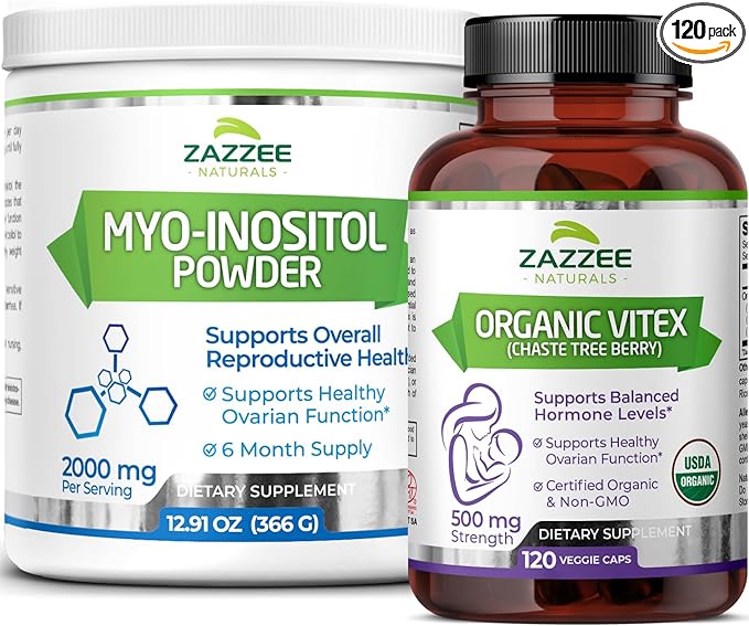 Zazzee Myo-Inositol Powder and USDA Organic Vitex Capsules, Vegan, All-Natural and Non-GMO