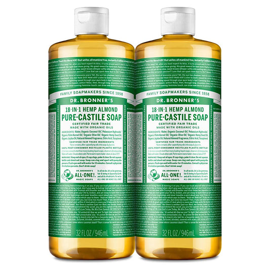 Dr. Bronner'S - Pure-Castile Liquid Soap (Almond, 32 Ounce, 2-Pack) - Made With Organic Oils, 18-In-1 Uses: Face, Body, Hair, La